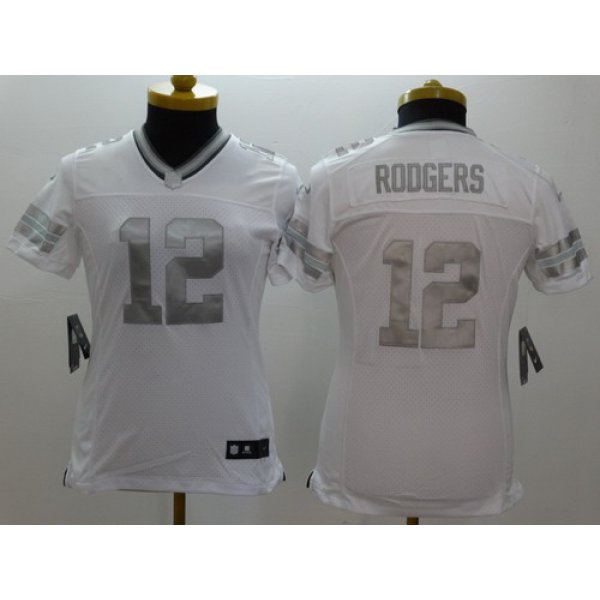 Nike Green Bay Packers #12 Aaron Rodgers Platinum White Limited Womens Jersey