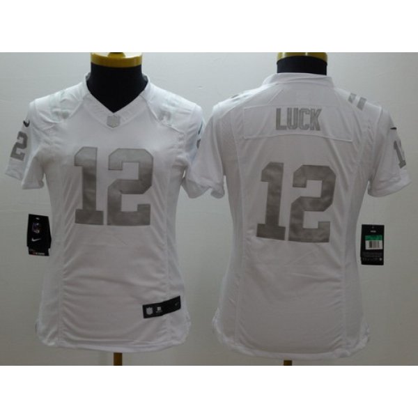 Nike Indianapolis Colts #12 Andrew Luck Platinum White Limited Womens Jersey