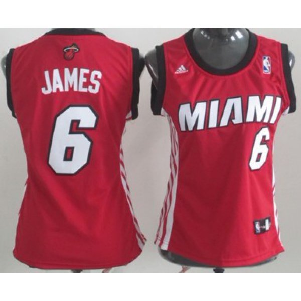Miami Heat #6 LeBron James Red Womens Jersey