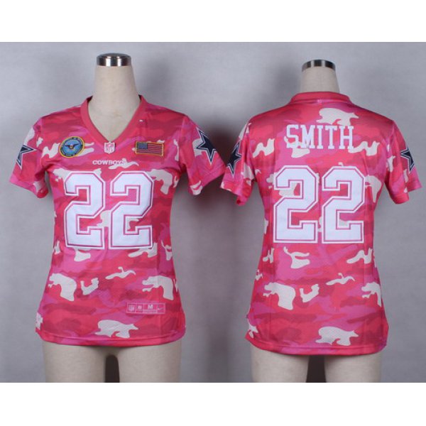 Nike Dallas Cowboys #22 Emmitt Smith 2014 Salute to Service Pink Camo Womens Jersey