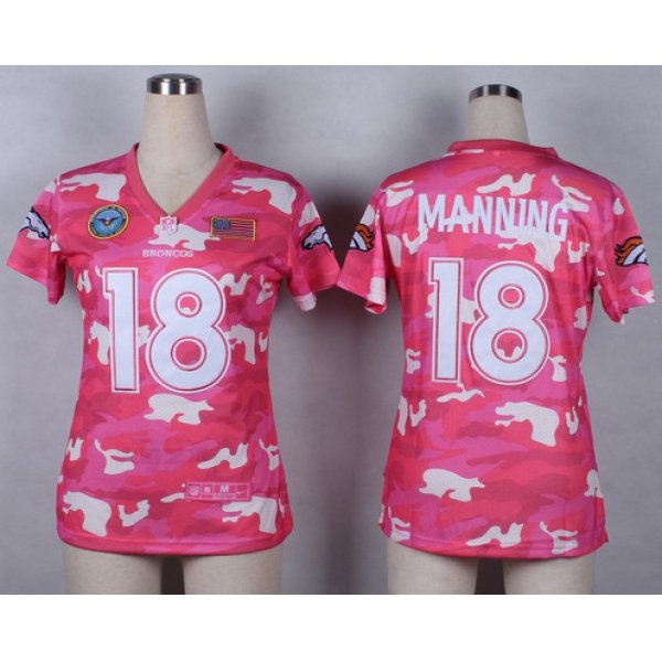 Nike Denver Broncos #18 Peyton Manning 2014 Salute to Service Pink Camo Womens Jersey
