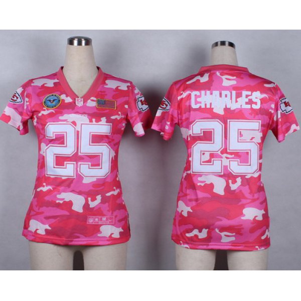 Nike Kansas City Chiefs #25 Jamaal Charles 2014 Salute to Service Pink Camo Womens Jersey