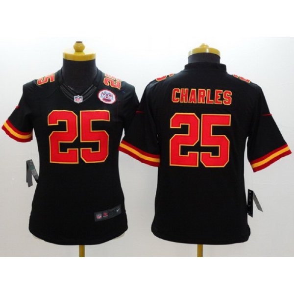 Nike Kansas City Chiefs #25 Jamaal Charles Black Limited Womens Jersey