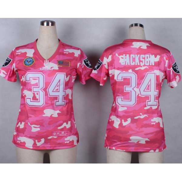 Nike Oakland Raiders #34 Bo Jackson 2014 Salute to Service Pink Camo Womens Jersey
