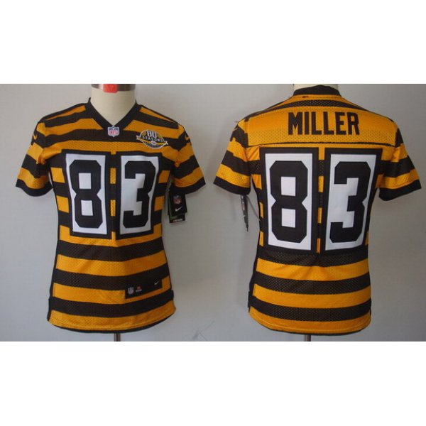 Nike Pittsburgh Steelers #83 Heath Miller Yellow With Black Throwback 80TH Womens Jersey