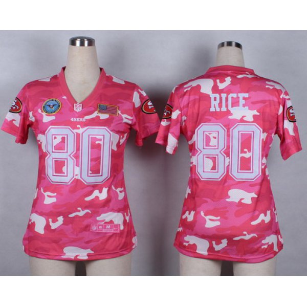 Nike San Francisco 49ers #80 Jerry Rice 2014 Salute to Service Pink Camo Womens Jersey