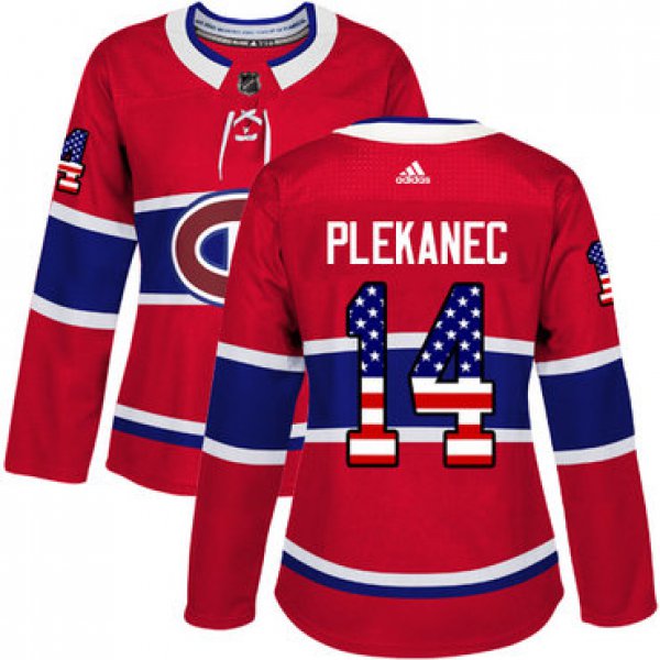 Adidas Montreal Canadiens #14 Tomas Plekanec Red Home Authentic USA Flag Women's Stitched NHL Jersey