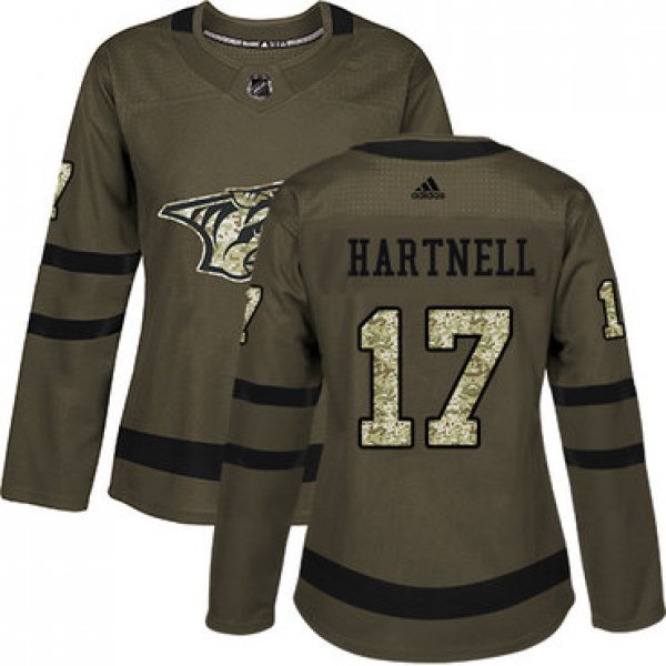 Adidas Nashville Predators #17 Scott Hartnell Green Salute to Service Women's Stitched NHL Jersey