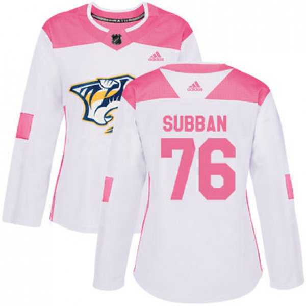 Adidas Nashville Predators #76 P.K Subban White Pink Authentic Fashion Women's Stitched NHL Jersey