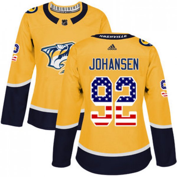 Adidas Nashville Predators #92 Ryan Johansen Yellow Home Authentic USA Flag Women's Stitched NHL Jersey