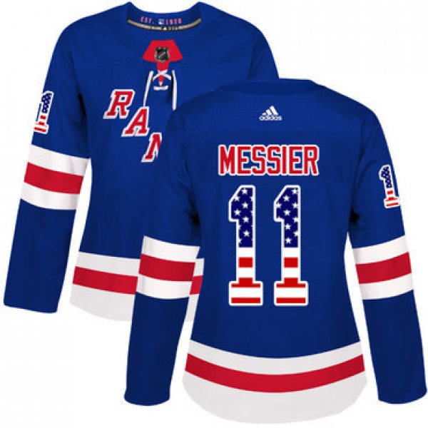 Adidas New York Rangers #11 Mark Messier Royal Blue Home Authentic USA Flag Women's Stitched NHL Jersey