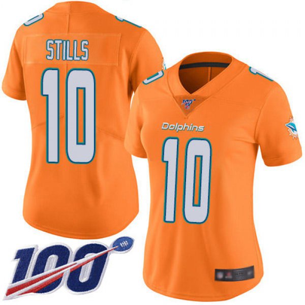 Nike Dolphins #10 Kenny Stills Orange Women's Stitched NFL Limited Rush 100th Season Jersey