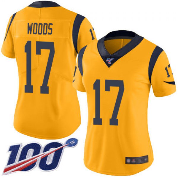 Nike Rams #17 Robert Woods Gold Women's Stitched NFL Limited Rush 100th Season Jersey