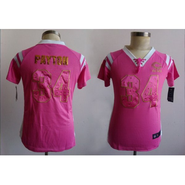 Nike Chicago Bears #34 Walter Payton Drilling Sequins Pink Womens Jersey
