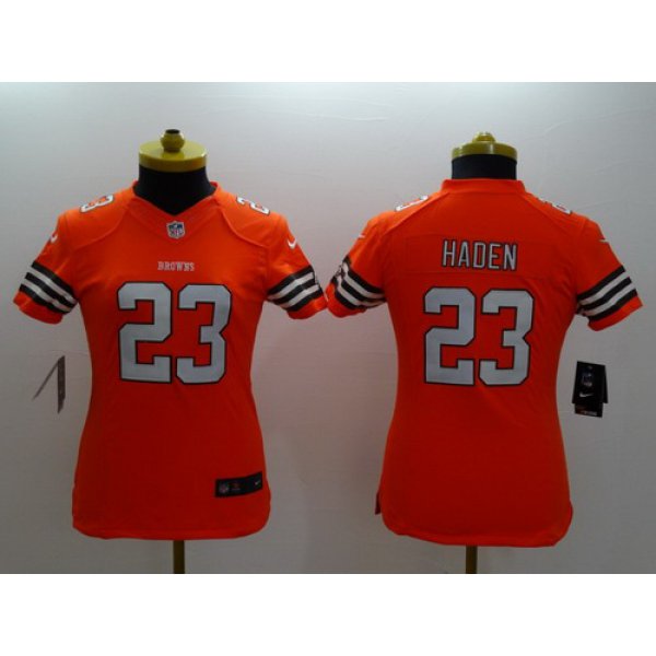 Nike Cleveland Browns #23 Joe Haden Orange Limited Womens Jersey