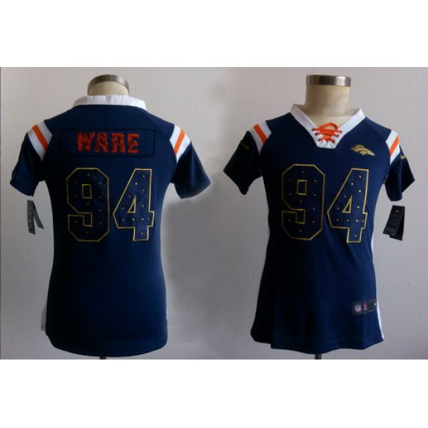 Nike Denver Broncos #94 DeMarcus Ware Drilling Sequins Blue Womens Jersey