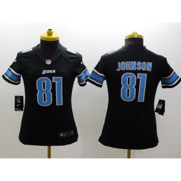 Nike Detroit Lions #81 Calvin Johnson Black Limited Womens Jersey