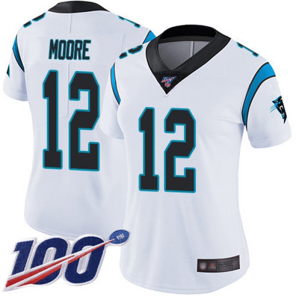 Nike Panthers #12 DJ Moore White Women's Stitched NFL 100th Season Vapor Limited Jersey