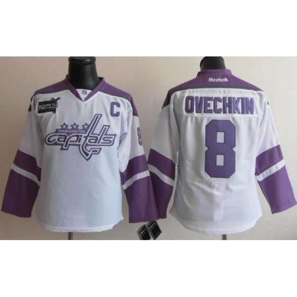 Washington Capitals #8 Alexander Ovechkin White Womens Fights Cancer Jersey
