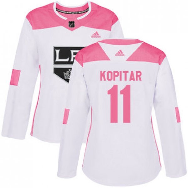 Adidas Los Angeles Kings #11 Anze Kopitar White Pink Authentic Fashion Women's Stitched NHL Jersey