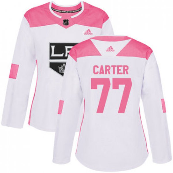 Adidas Los Angeles Kings #77 Jeff Carter White Pink Authentic Fashion Women's Stitched NHL Jersey