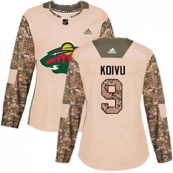 Adidas Minnesota Wild #9 Mikko Koivu Camo Authentic 2017 Veterans Day Women's Stitched NHL Jersey