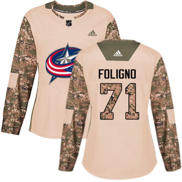 Adidas Columbus Blue Jackets #71 Nick Foligno Camo Authentic 2017 Veterans Day Women's Stitched NHL Jersey