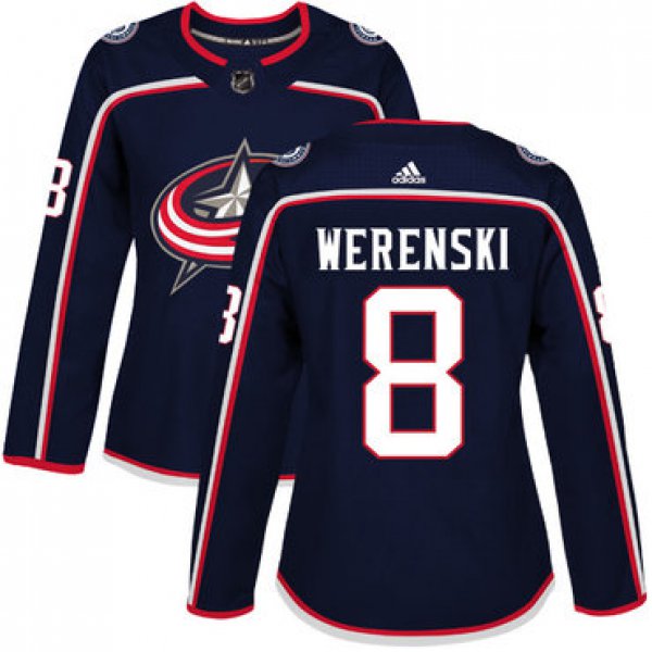 Adidas Columbus Blue Jackets #8 Zach Werenski Navy Blue Home Authentic Women's Stitched NHL Jersey