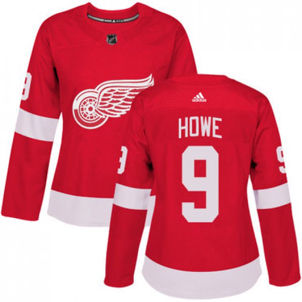 Adidas Detroit Red Wings #9 Gordie Howe Red Home Authentic Women's Stitched NHL Jersey