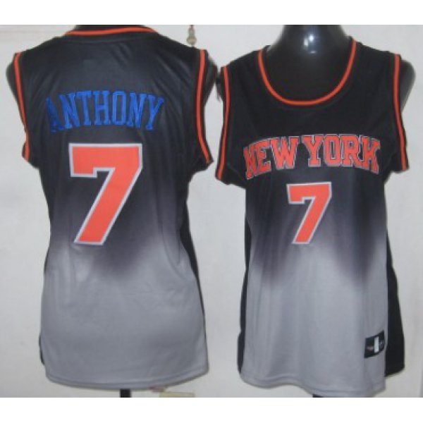 New York Knicks #7 Carmelo Anthony Black/Gray Fadeaway Fashion Womens Jersey