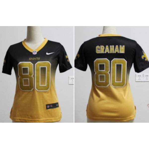 Nike New Orleans Saints #80 Jimmy Graham Black/Gold Fadeaway Womens Jersey