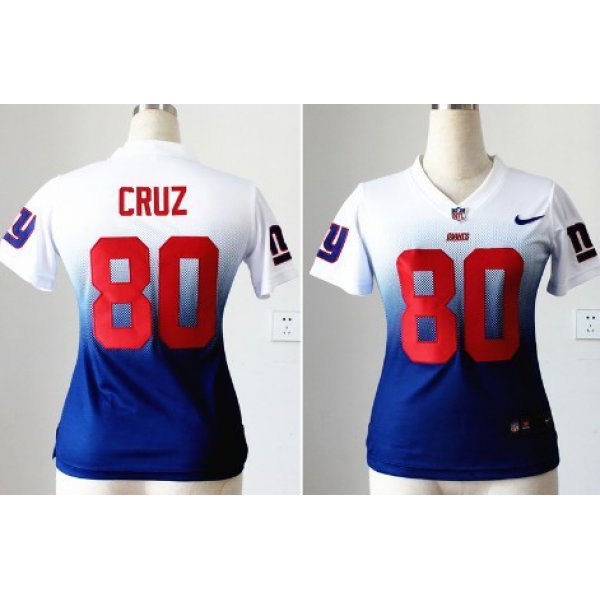 Nike New York Giants #80 Victor Cruz White/Blue Fadeaway Womens Jersey