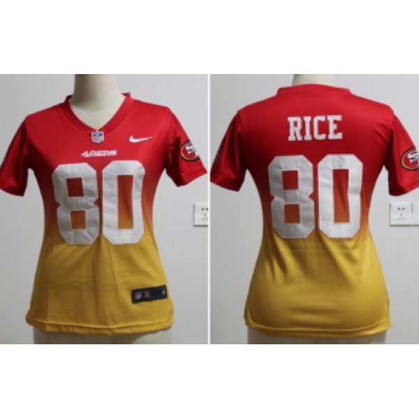 Nike San Francisco 49ers #80 Jerry Rice Red/Gold Fadeaway Womens Jersey