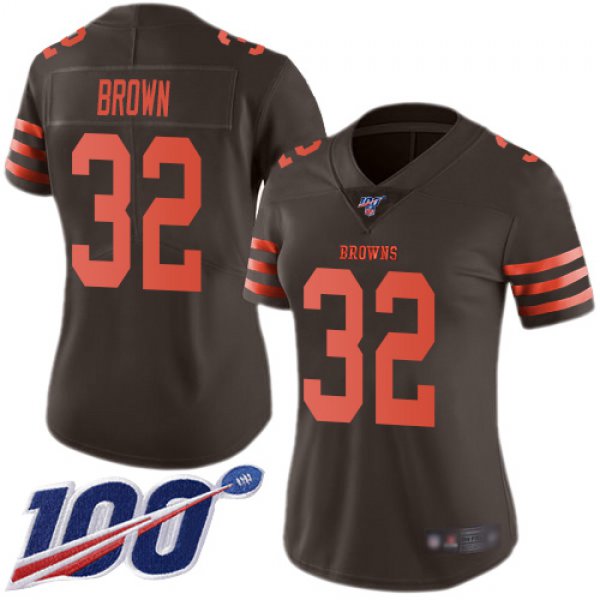 Nike Browns #32 Jim Brown Brown Women's Stitched NFL Limited Rush 100th Season Jersey