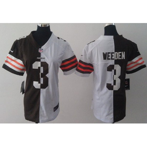 Nike Cleveland Browns #3 Brandon Weeden Brown/White Two Tone Womens Jersey