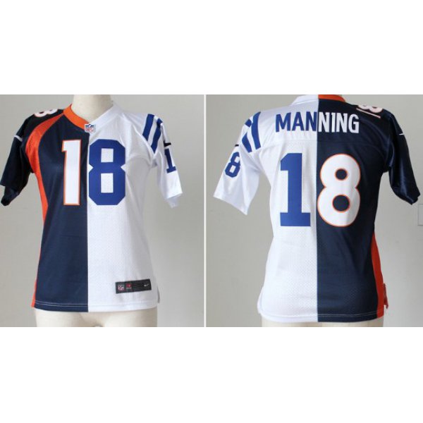 Nike Indianapolis Colts&Denver Broncos #18 Peyton Manning Blue/White Two Tone Womens Jersey