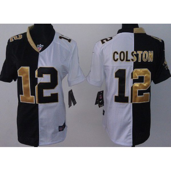 Nike New Orleans Saints #12 Marques Colston Black/White Two Tone Womens Jersey