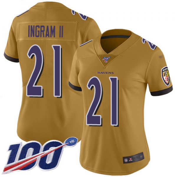 Nike Ravens #21 Mark Ingram II Gold Women's Stitched NFL Limited Inverted Legend 100th Season Jersey