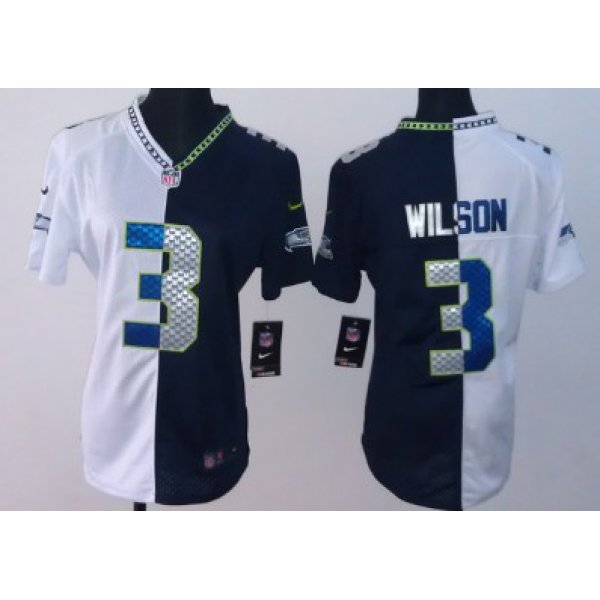 Nike Seattle Seahawks #3 Russell Wilson White/Navy Blue Two Tone Womens Jersey
