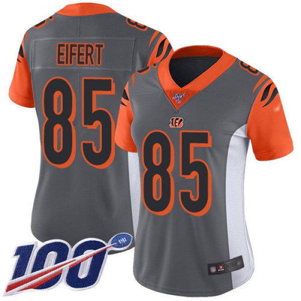 Nike Bengals #85 Tyler Eifert Silver Women's Stitched NFL Limited Inverted Legend 100th Season Jersey