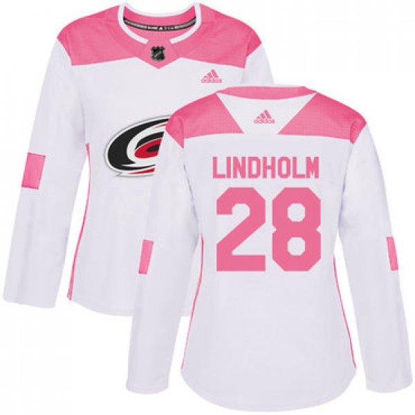 Adidas Carolina Hurricanes #28 Elias Lindholm White Pink Authentic Fashion Women's Stitched NHL Jersey