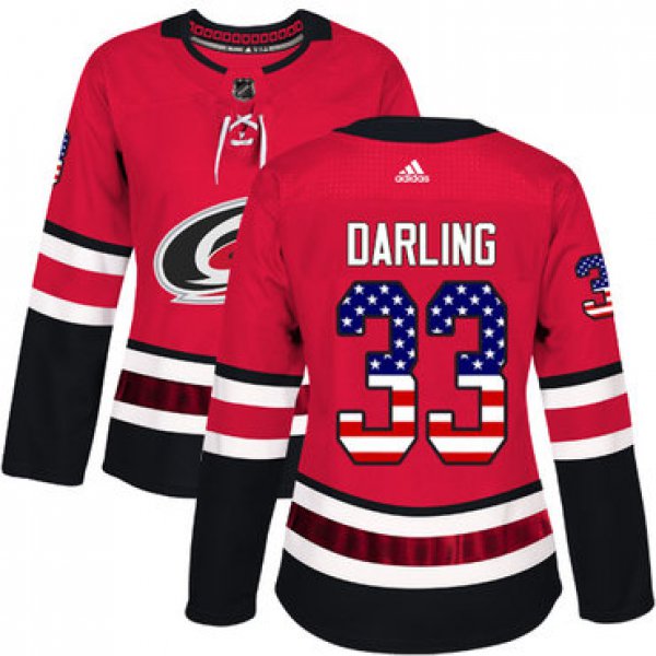Adidas Carolina Hurricanes #33 Scott Darling Red Home Authentic USA Flag Women's Stitched NHL Jersey
