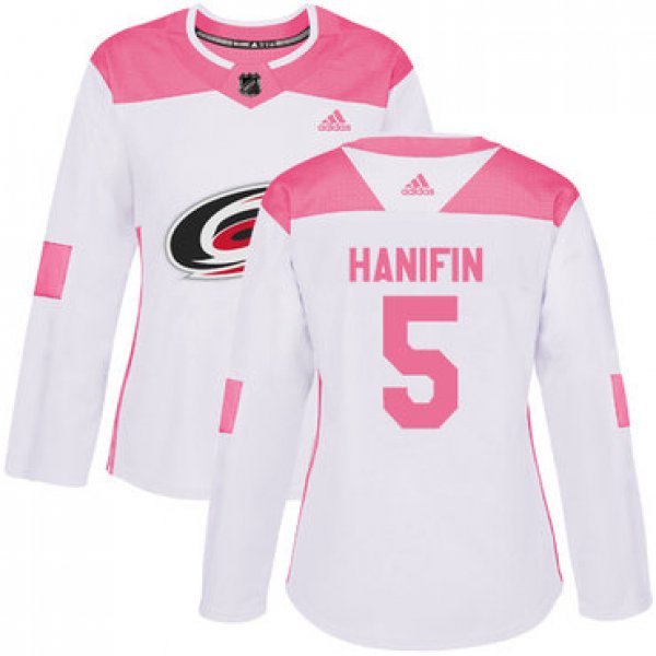 Adidas Carolina Hurricanes #5 Noah Hanifin White Pink Authentic Fashion Women's Stitched NHL Jersey
