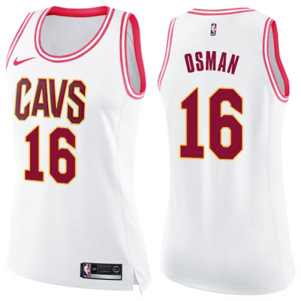 Nike Cleveland Cavaliers #16 Cedi Osman White Pink Women's NBA Swingman Fashion Jersey
