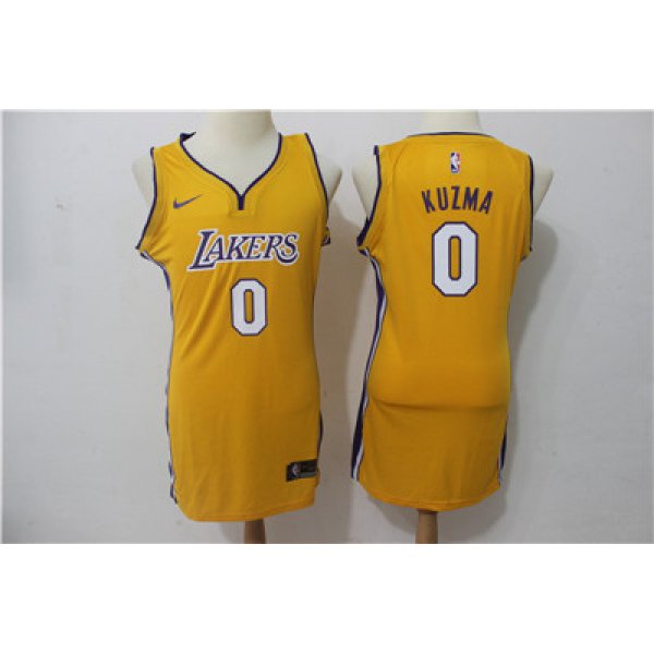 Nike Los Angeles Lakers #0 Kyle Kuzma Yellow Women Swingman Jersey