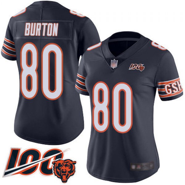 Nike Bears #80 Trey Burton Navy Blue Team Color Women's Stitched NFL 100th Season Vapor Limited Jersey