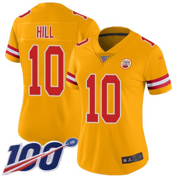 Nike Chiefs #10 Tyreek Hill Gold Women's Stitched NFL Limited Inverted Legend 100th Season Jersey