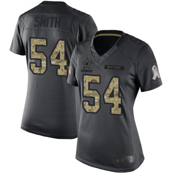 Cowboys #54 Jaylon Smith Black Women's Stitched Football Limited 2016 Salute to Service Jersey