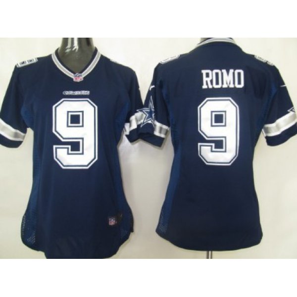 Nike Dallas Cowboys #9 Tony Romo Blue Game Womens Jersey