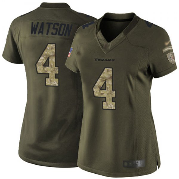 Texans #4 Deshaun Watson Green Women's Stitched Football Limited 2015 Salute to Service Jersey